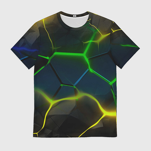Мужская футболка Неоновые яркие зеленые плиты с желтым светом / 3D-принт – фото 1