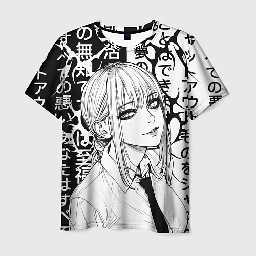Мужская футболка Макима аниме черно белое / 3D-принт – фото 1