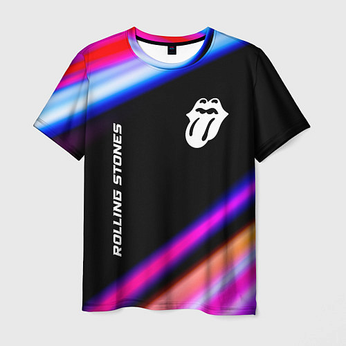 Мужская футболка Rolling Stones neon rock lights / 3D-принт – фото 1