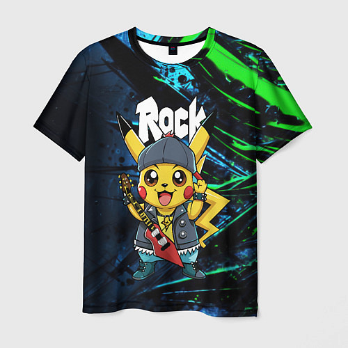 Мужская футболка Радостный Пикачу рок звезда / 3D-принт – фото 1