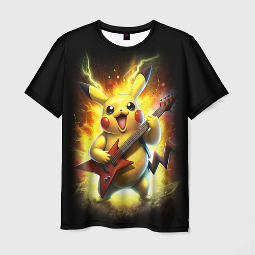 Мужская футболка Пикачу рок звезда с электрогитарой / 3D-принт – фото 1