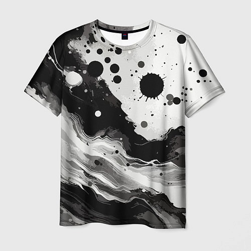 Мужская футболка Чёрно-белая абстракция - кляксы / 3D-принт – фото 1