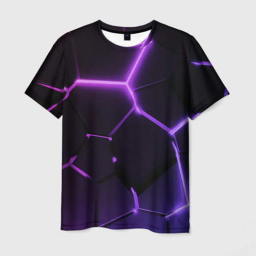 Мужская футболка Темные фиолетовые неоновые плиты в разломе / 3D-принт – фото 1