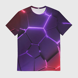 Мужская футболка Красно-фиолетовые неоновые плиты в разломе