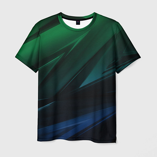 Мужская футболка Зелено-синие абстрактные объемные полосы / 3D-принт – фото 1
