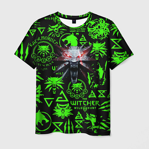 Мужская футболка Ведьмак кислотные логотипы волк / 3D-принт – фото 1