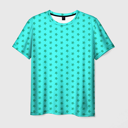 Мужская футболка Паттерн неоновый циан со звездами / 3D-принт – фото 1