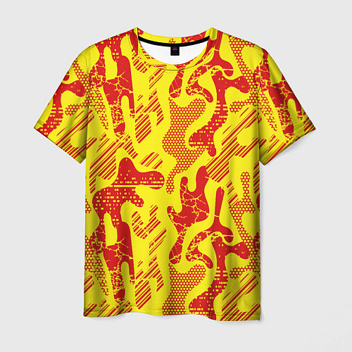 Мужская футболка Абстракция красный рисунок на желтом фоне / 3D-принт – фото 1