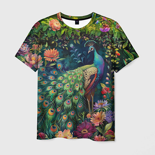Мужская футболка Павлин в саду / 3D-принт – фото 1