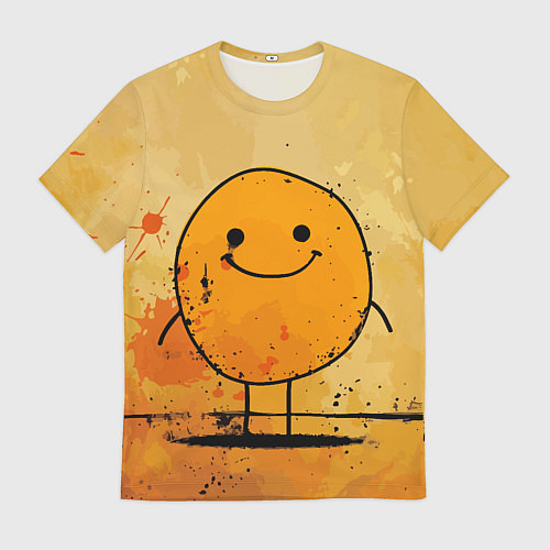 Мужская футболка Забавный колобок-смайлик на оранжевом / 3D-принт – фото 1