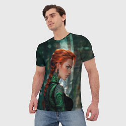 Футболка мужская Рыжая девушка с неоновыми татуировками, цвет: 3D-принт — фото 2