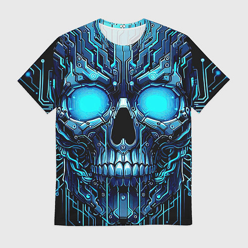 Мужская футболка Неоновый кибер череп - нейроарт микросхема / 3D-принт – фото 1