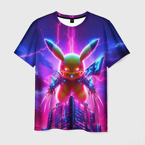 Мужская футболка Neon horror - cyber Pikachu / 3D-принт – фото 1