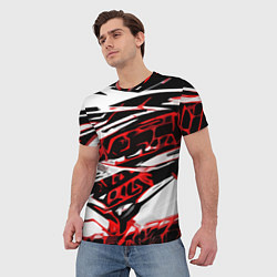 Футболка мужская Красно-чёрная агрессивная абстракция на белом фоне, цвет: 3D-принт — фото 2