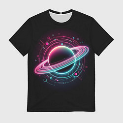 Футболка мужская Неоновый Сатурн, цвет: 3D-принт