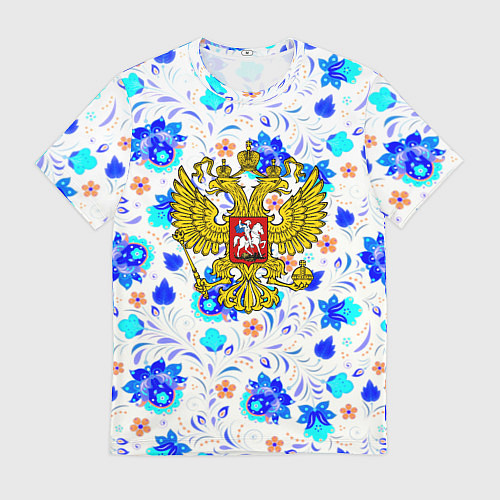 Мужская футболка Герб РФ гжель / 3D-принт – фото 1