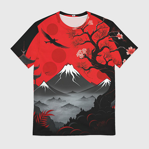 Мужская футболка Япония сакура и горы / 3D-принт – фото 1