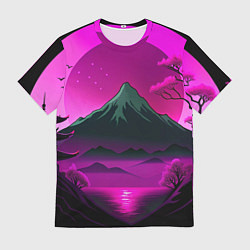 Футболка мужская Темная гора в фиолетовом закате Япония, цвет: 3D-принт