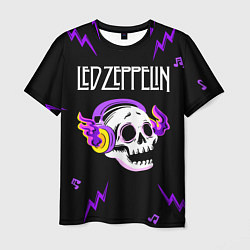 Футболка мужская Led Zeppelin неоновый череп, цвет: 3D-принт