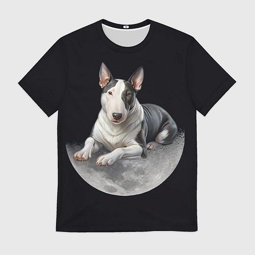 Мужская футболка Бультерьер и луна / 3D-принт – фото 1
