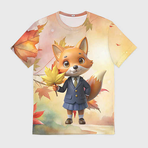Мужская футболка Осенняя лисичка в школьной форме / 3D-принт – фото 1