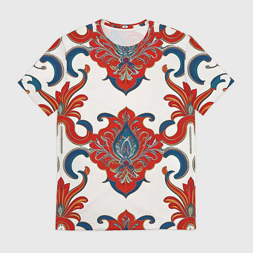 Мужская футболка Узор красно-синий на белом фоне / 3D-принт – фото 1