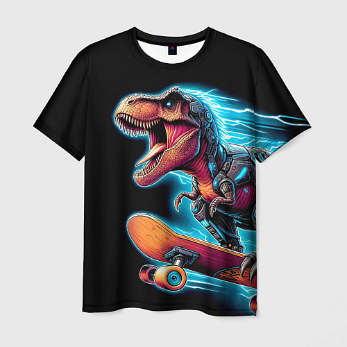 Мужская футболка Cool Dino on a skateboard - neon glow fantasy / 3D-принт – фото 1