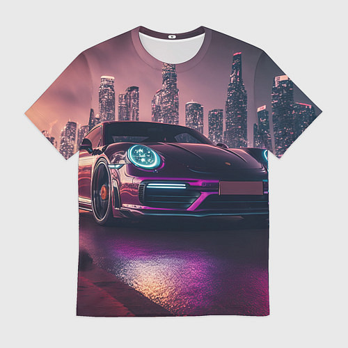 Мужская футболка Porshe ночной город / 3D-принт – фото 1
