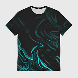 Мужская футболка Чёрный с бирюзовыми разводами абстракция