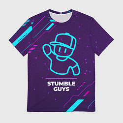 Футболка мужская Символ Stumble Guys в неоновых цветах на темном фо, цвет: 3D-принт
