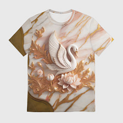 Футболка мужская Фарфоровый лебедь и лотос на розовом мраморе, цвет: 3D-принт