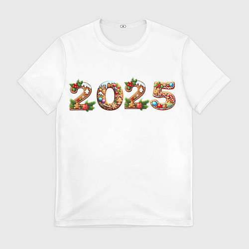 Мужская футболка Надпись новогодняя 2025 из пряников / 3D-принт – фото 1