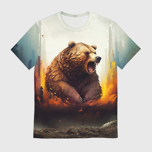 Мужская футболка Агрессивный бурый медведь / 3D-принт – фото 1