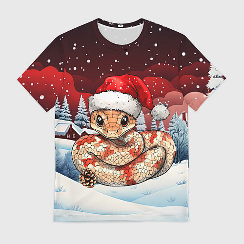 Мужская футболка Новогодняя змейка и снегопад / 3D-принт – фото 1