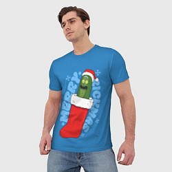 Футболка мужская Новогодний Рик огурчик - Merry Rickmas, цвет: 3D-принт — фото 2