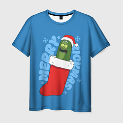 Футболка мужская Новогодний Рик огурчик - Merry Rickmas, цвет: 3D-принт