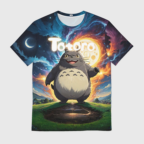Мужская футболка Тоторо на фоне огненной луны / 3D-принт – фото 1