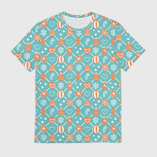 Мужская футболка Новогодний фон с печеньем / 3D-принт – фото 1