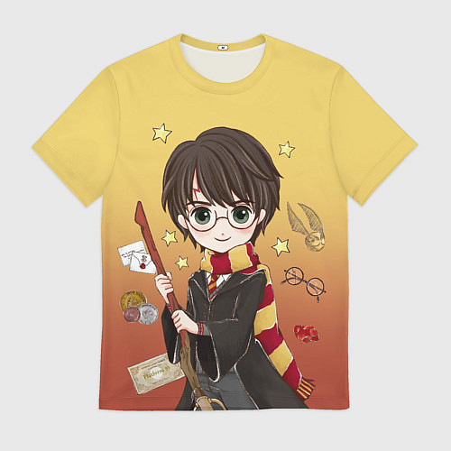 Мужская футболка Гарри Поттер мультяшный с метлой / 3D-принт – фото 1