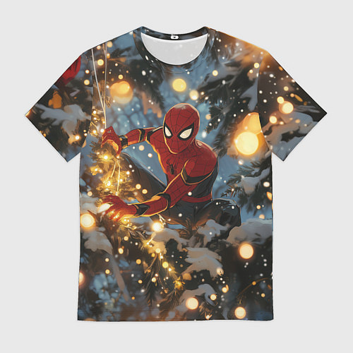 Мужская футболка Spiderman на новогодней елке / 3D-принт – фото 1