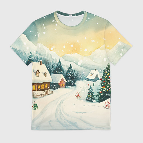Мужская футболка Праздничная деревушка / 3D-принт – фото 1
