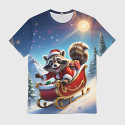 Футболка мужская Енот на санях, цвет: 3D-принт