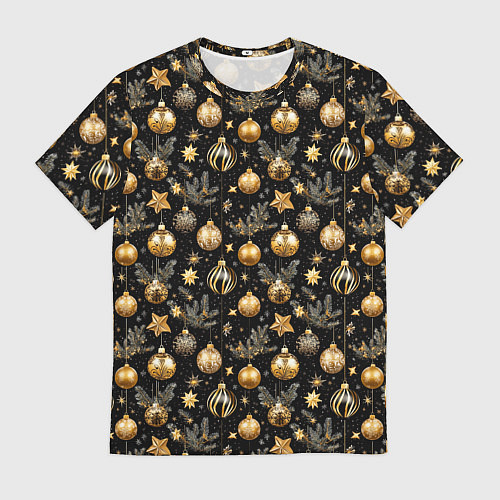 Мужская футболка Золотые новогодние шары / 3D-принт – фото 1