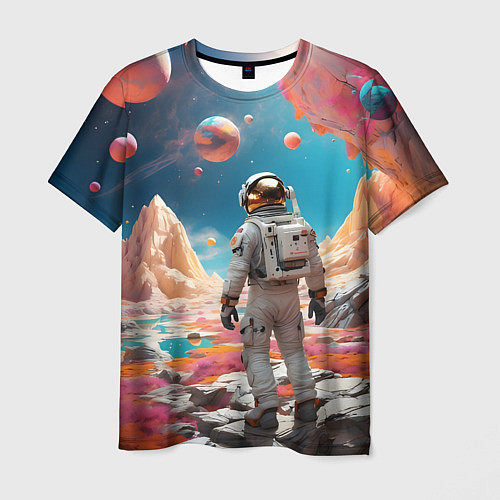 Мужская футболка Космонавт на розовой планете / 3D-принт – фото 1