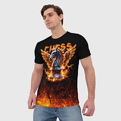 Футболка мужская Шахматный крылатый конь в огне, цвет: 3D-принт — фото 2