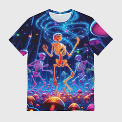 Футболка мужская Танец неоновых скелетов под грибами, цвет: 3D-принт