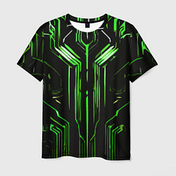 Мужская футболка Green stripes on a black background