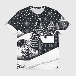 Мужская футболка Новый год в черно-белом стиле