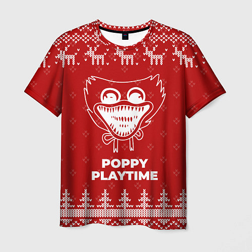 Мужская футболка Новогодний Poppy Playtime с оленями / 3D-принт – фото 1