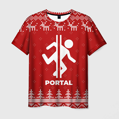 Мужская футболка Новогодний Portal с оленями / 3D-принт – фото 1
